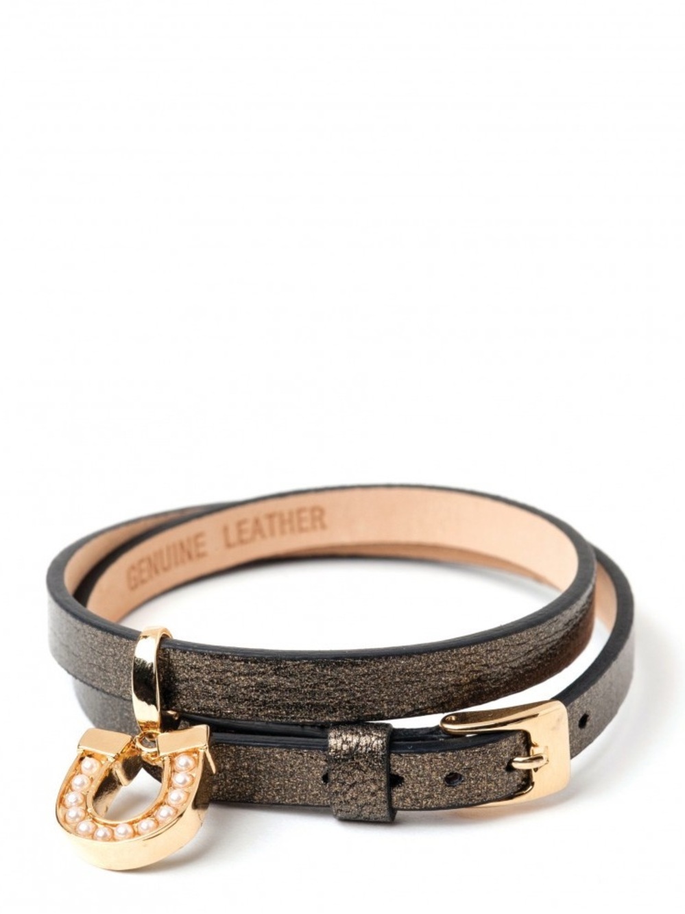 Black Pearl Sheepskin Leather Wrap Charm Bracelet Style Spartina 449 NWT